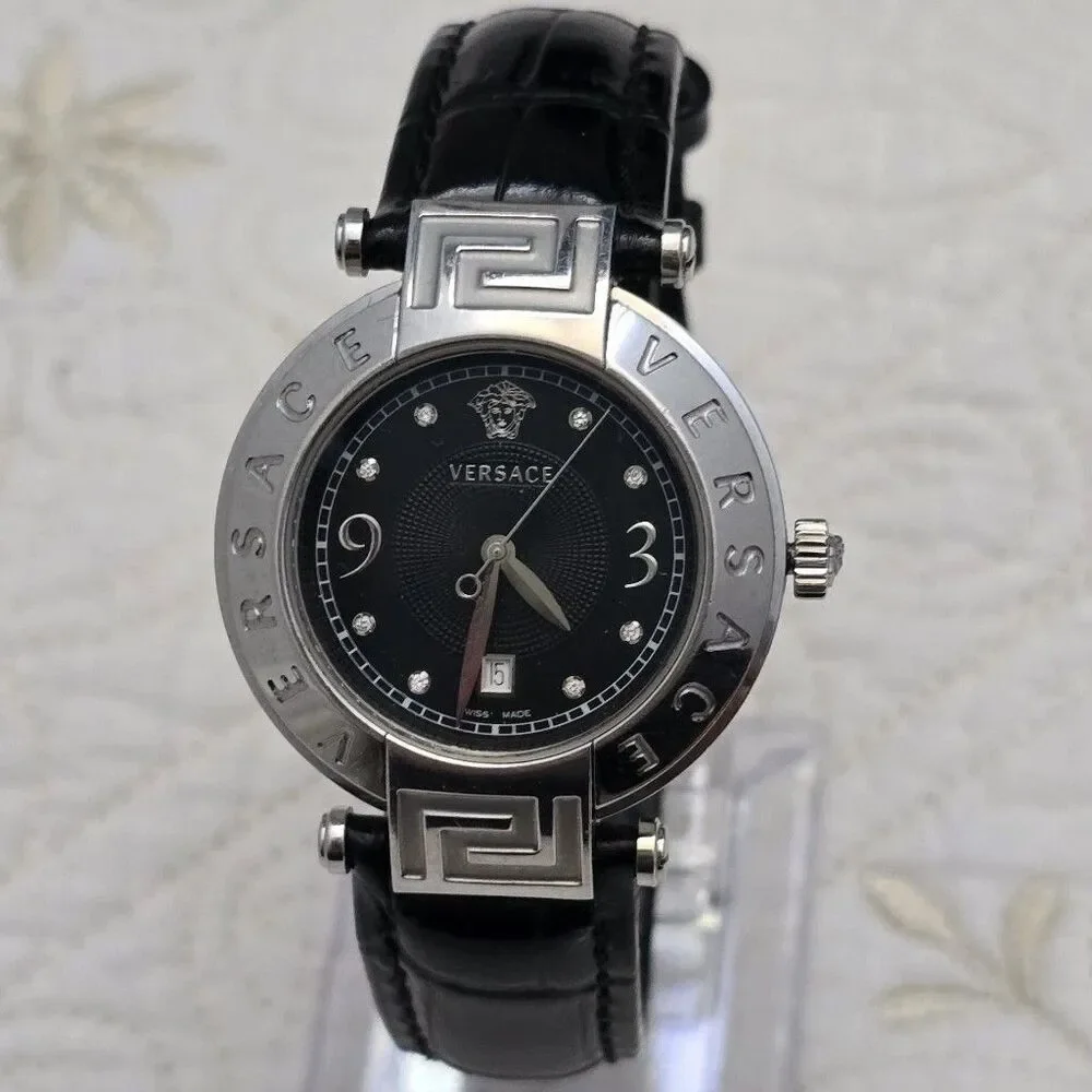 Versace Reve 68Q Women's Watch Stainless Steel Black Dial Diamonds Swiss Made